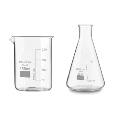 VVS 250 ml 50 ml Glass Lab Mix Borosilicate 3.3 Set Pack of 2 Flat Bottom High Temp Scale GG-17