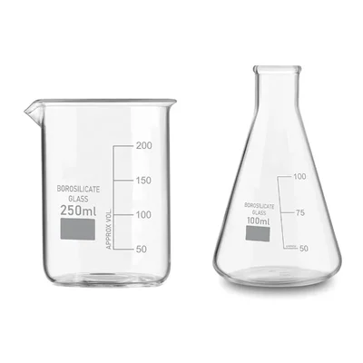 VVS 250 ml 100 ml Glass Lab Mix Borosilicate 3.3 Set Pack of 2 Flat Bottom High Temp Scale GG-17
