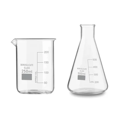 VVS 250 ml 500 ml Glass Lab Mix Borosilicate 3.3 Set Pack of 2 Flat Bottom High Temp Scale GG-17