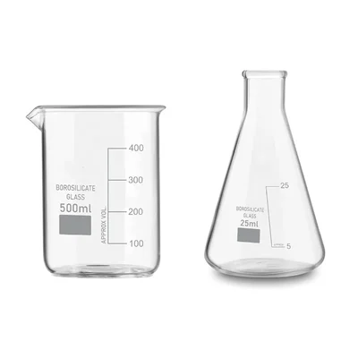 VVS 500 ml 25 ml Glass Lab Mix Borosilicate 3.3 Set Pack of 2 Round Bottom High Temp Scale GG-17