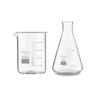 VVS 500 ml 50 ml Glass Lab Mix Borosilicate 3.3 Set Pack of 2 Flat Bottom High Temp Scale GG-17