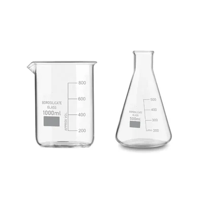 VVS 1000 ml 500 ml Glass Lab Mix Borosilicate 3.3 Set Pack of 2 Flat Bottom High Temp Scale GG-17
