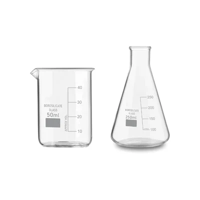 VVS 50 ml 250 ml Glass Lab Mix Borosilicate 3.3 Set Pack of 2 Flat Bottom High Temp Scale GG-17