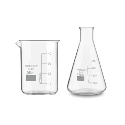 VVS 50 ml 500 ml Glass Lab Mix Borosilicate 3.3 Set Pack of 2 Flat Bottom High Temp Scale GG-17
