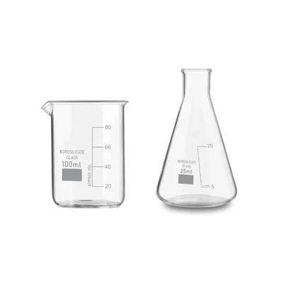 VVS 100 ml 25 ml Glass Lab Mix Borosilicate 3.3 Set Pack of 2 Round Bottom High Temp Scale GG-17