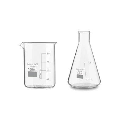 VVS 100 ml 50 ml Glass Lab Mix Borosilicate 3.3 Set Pack of 2 Flat Bottom High Temp Scale GG-17