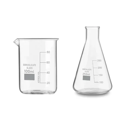 VVS 100 ml 250 ml Glass Lab Mix Borosilicate 3.3 Set Pack of 2 Flat Bottom High Temp Scale GG-17