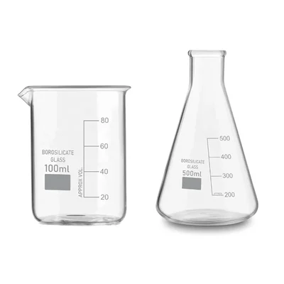 VVS 100 ml 500 ml Glass Lab Mix Borosilicate 3.3 Set Pack of 2 Flat Bottom High Temp Scale GG-17