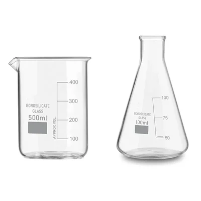 VVS 500 ml 100 ml Glass Lab Mix Borosilicate 3.3 Set Pack of 2 Flat Bottom High Temp Scale GG-17