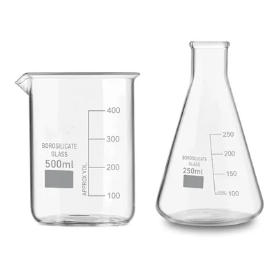 VVS 500 ml 250 ml Glass Lab Mix Borosilicate 3.3 Set Pack of 2 Flat Bottom High Temp Scale GG-17