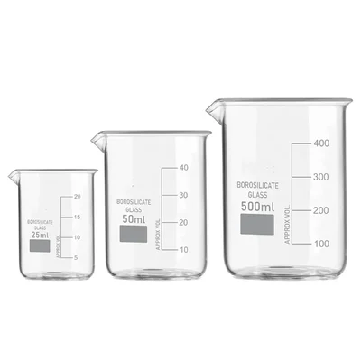 VVS GG-17 Borosilicate 3.3 Glass Beaker 25ml 50ml 500ml Pack of 3 Chemistry Lab Set