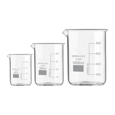 VVS GG-17 Borosilicate 3.3 Glass Beaker 25ml 50ml 1000ml Pack of 3 Chemistry Lab Set