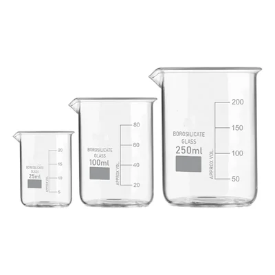 VVS GG-17 Borosilicate 3.3 Glass Beaker 25ml 100ml 250ml Pack of 3 Chemistry Lab Set