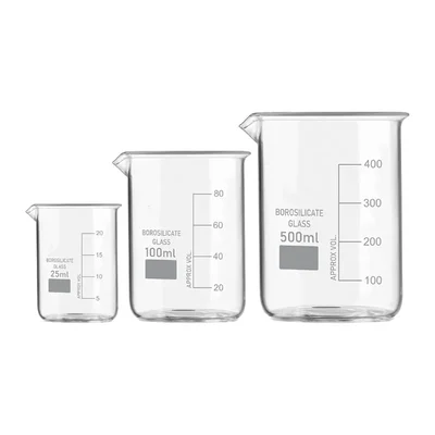 VVS GG-17 Borosilicate 3.3 Glass Beaker 25ml 100ml 500ml Pack of 3 Chemistry Lab Set