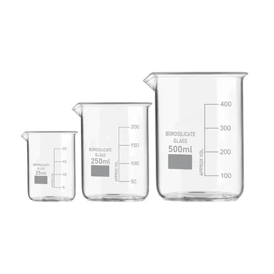 VVS GG-17 Borosilicate 3.3 Glass Beaker 25ml 250ml 500ml Pack of 3 Chemistry Lab Set