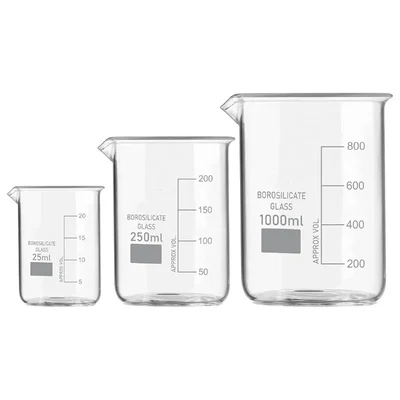 VVS GG-17 Borosilicate 3.3 Glass Beaker 25ml 250ml 1000ml Pack of 3 Chemistry Lab Set