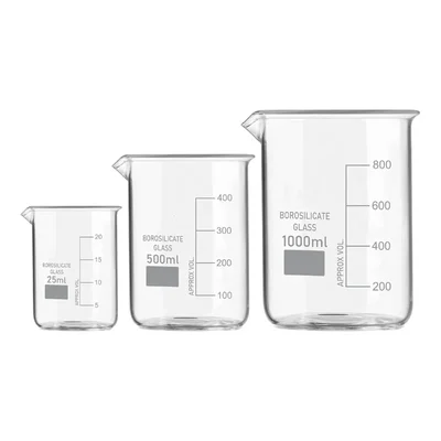 VVS GG-17 Borosilicate 3.3 Glass Beaker 25ml 500ml 1000ml Pack of 3 Chemistry Lab Set