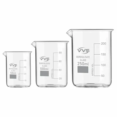 VVS GG-17 Borosilicate 3.3 Glass Beaker 50ml 100ml 250ml Pack of 3 Chemistry Lab Set