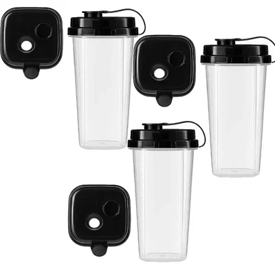 350ml x 500pcs Clear PP Square Glass with Black Lids, Juice & Beverage Glasses for Iced Coffee, Soda, Smoothies