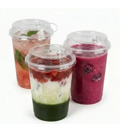 350ml x 500pcs Clear PP Round Glass with Transparent Lids, Juice & Beverage Glasses for Iced Coffee, Soda, Smoothies