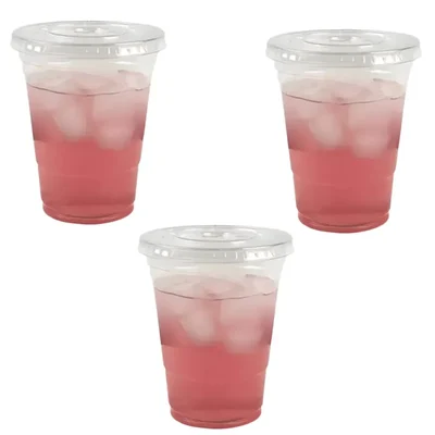 350ml x 500pcs Clear PET Glass with Flat Lids, Juice & Beverage Glasses for Iced Coffee, Soda, Smoothies