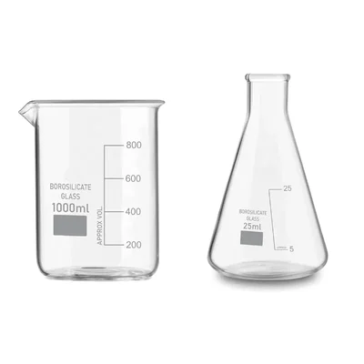 VVS Borosilicate 3.3 Glass 1000 ml Beaker and 25 ml Conical Flask Set of 2 Lab Glassware