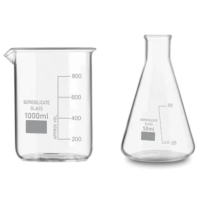 VVS Borosilicate 3.3 Glass 1000 ml Beaker and 50 ml Conical Flask Set of 2 with Graduation Marks