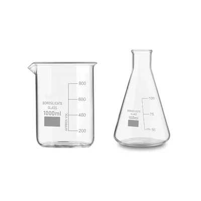 VVS Borosilicate 3.3 Glass 1000 ml Beaker and 100 ml Conical Flask Set of 2 Lab Glassware