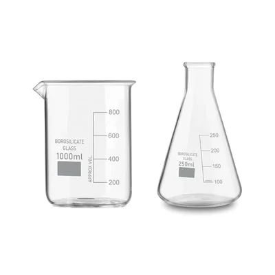 VVS Borosilicate 3.3 Glass 1000 ml Beaker and 250 ml Conical Flask Set of 2 Lab Glassware
