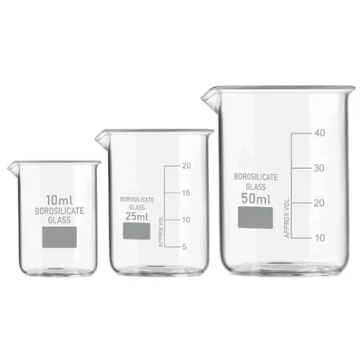 VVS 10ml 25ml 50ml Set of 3 Borosilicate 3.3 Glass Beaker with Graduation Marks For Chemistry Lab