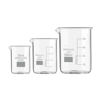 VVS 10ml 25ml 100ml Set of 3 Borosilicate 3.3 Glass Beaker with Graduation Marks For Chemistry Lab