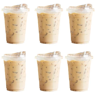 350ml x 500pcs Clear PET Sipper Glass with Flat Lids, Juice & Beverage Glasses for Iced Coffee, Soda, Smoothies