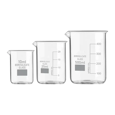 VVS 10ml 25ml 500ml Set of 3 Borosilicate 3.3 Glass Beaker with Graduation Marks For Chemistry Lab