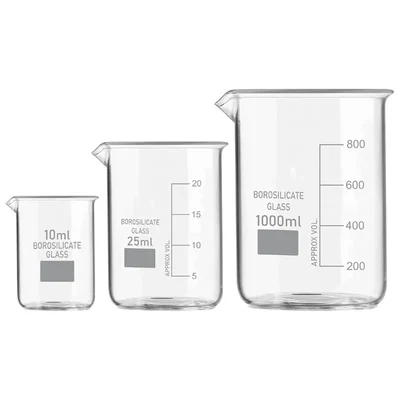 VVS 10ml 25ml 1000ml Set of 3 Borosilicate 3.3 Glass Beaker with Graduation Marks For Chemistry Lab