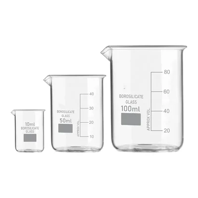 VVS GG-17 10 ml 50 ml 100 ml pack of 3 Borosilicate 3.3 Glass Beaker Set for chemistry laboratory