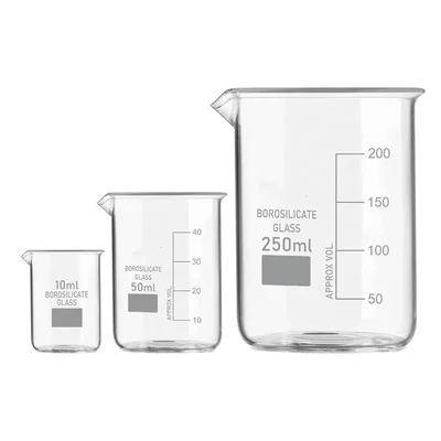 VVS GG-17 10 ml 50 ml 250 ml pack of 3 Borosilicate 3.3 Glass Beaker Set for chemistry laboratory