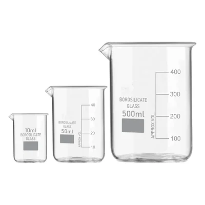 VVS GG-17 10 ml 50 ml 500 ml pack of 3 Borosilicate 3.3 Glass Beaker Set for chemistry laboratory