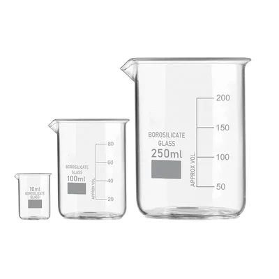 VVS GG-17 10 ml 100 ml 250 ml pack of 3 Borosilicate 3.3 Glass Beaker Set for chemistry laboratory