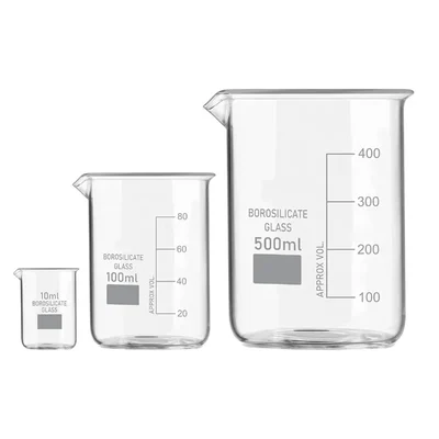 VVS GG-17 10 ml 100 ml 500 ml pack of 3 Borosilicate 3.3 Glass Beaker Set for chemistry laboratory