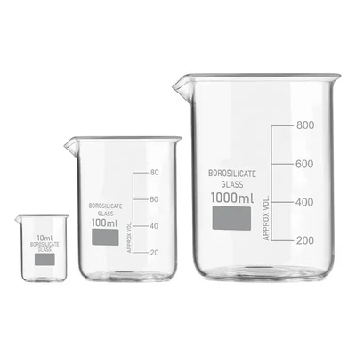 VVS GG-17 10 ml 100 ml 1000 ml pack of 3 Borosilicate 3.3 Glass Beaker Set for chemistry laboratory