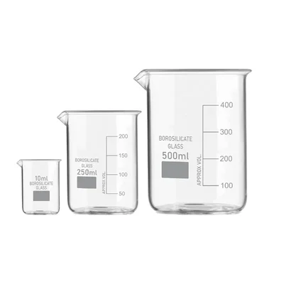 VVS GG-17 10 ml 250 ml 500 ml pack of 3 Borosilicate 3.3 Glass Beaker Set for chemistry laboratory