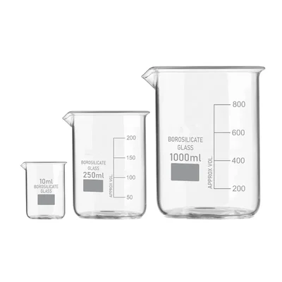 VVS GG-17 10 ml 250 ml 1000 ml pack of 3 Borosilicate 3.3 Glass Beaker Set for chemistry laboratory