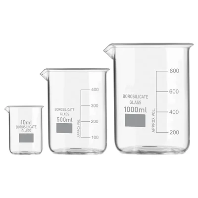 VVS GG-17 10 ml 500 ml 1000 ml pack of 3 Borosilicate 3.3 Glass Beaker Set for chemistry laboratory