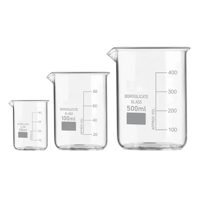 VVS 3.3 Borosilicate Glass Set of 3 Beakers 50ml 100ml 500ml Chemistry Lab Graduated