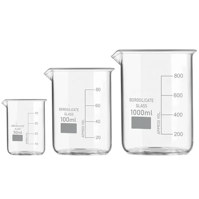 VVS 3.3 Borosilicate Glass Set of 3 50 ml 100 ml 1000 ml Beakers School Chemistry Lab Graduated