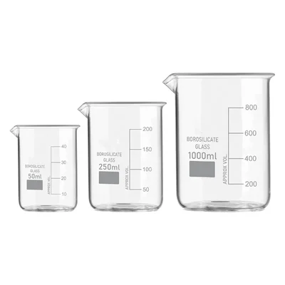 VVS 3.3 Borosilicate Glass Set of 3 50 ml 250 ml 1000 ml Beakers School Chemistry Lab Graduated