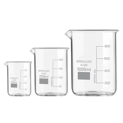 VVS 3.3 Borosilicate Glass Set of 3 100ml 250ml 1000ml Beakers Chemistry Lab Graduated