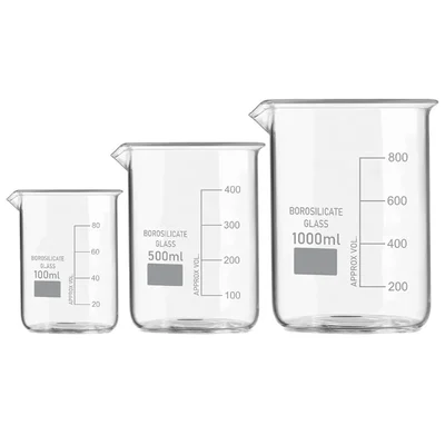 VVS 3.3 Borosilicate Glass Set of 3 100ml 500ml 1000ml Beakers Chemistry Lab Graduated