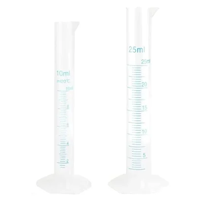 VVS 10ml 25ml Polypropylene Combo Pack of 2 Measuring Cylinder Lab Hexagonal Base Blue Scale