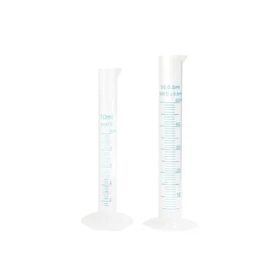 VVS 10ml 50ml Polypropylene Combo Pack of 2 Measuring Cylinder Lab Hexagonal Base Blue Scale